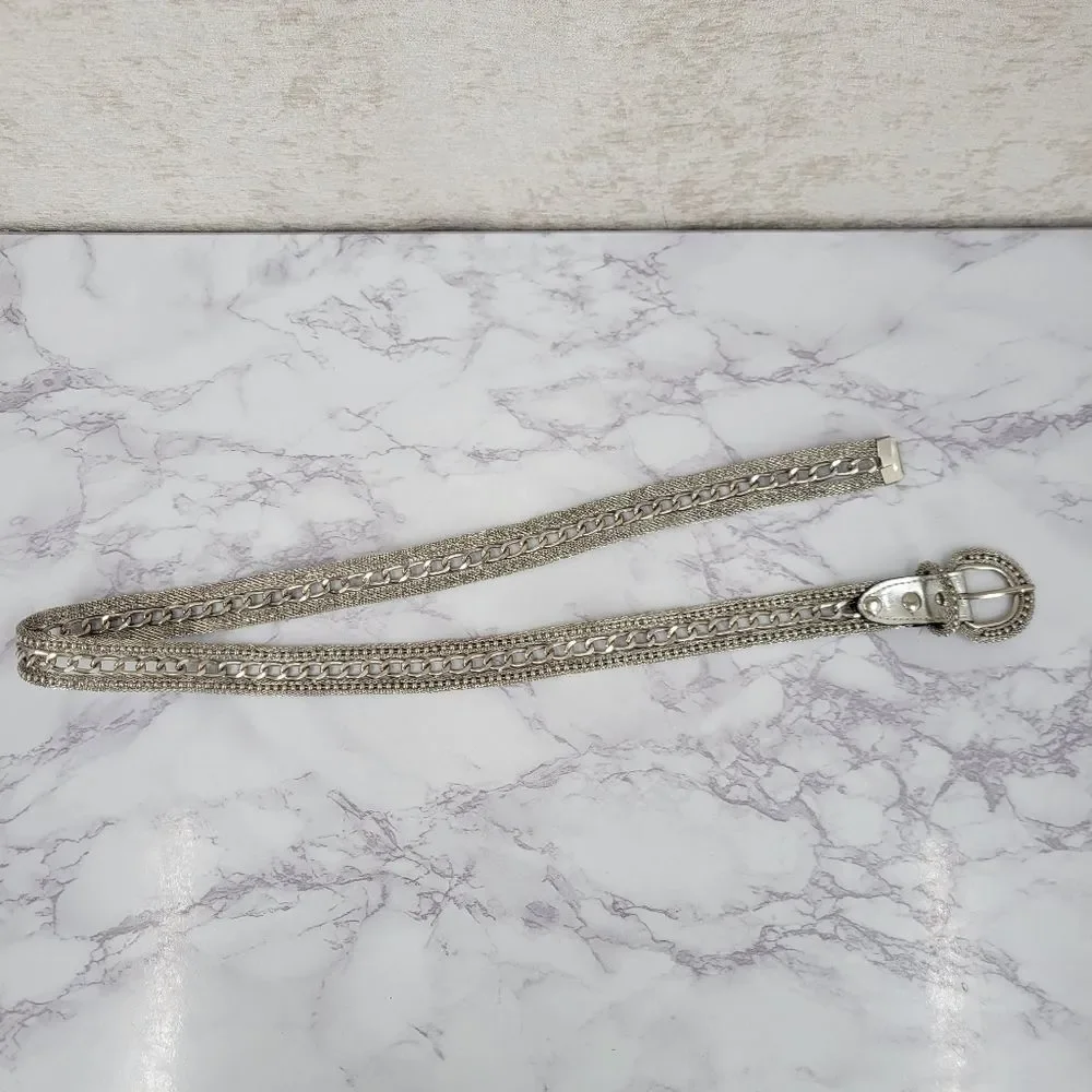 Vintage Silver Metallic Metal Chain Belt